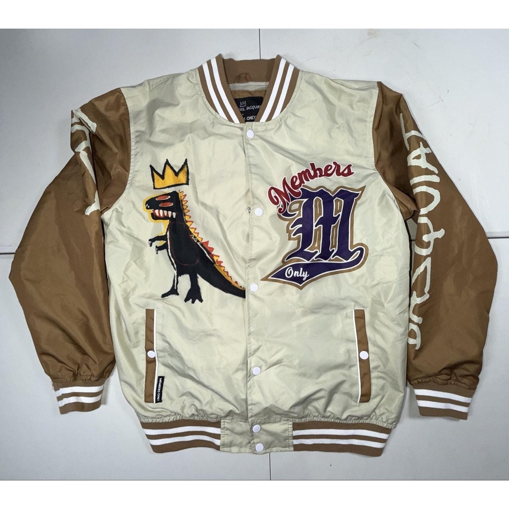 Members Only Jean-Michel Basquiat Jacket Mens M Beige Varsity Art Print